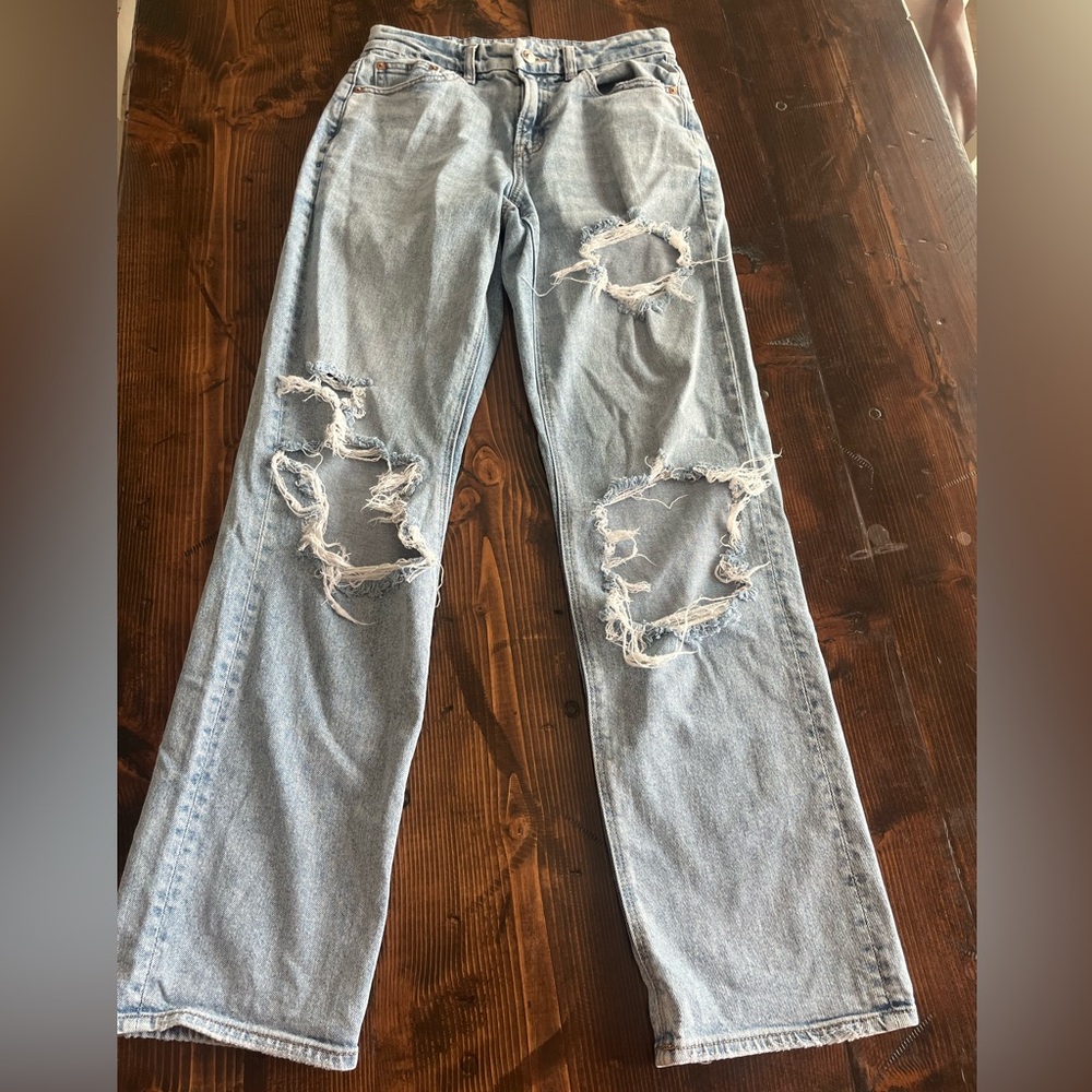 American Eagle Outfitters Ripped Light Blue Straight Leg Jeans